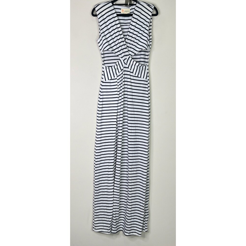 L'atiste Striped Crossover Cut Out Front Slit Maxi Dress Women's Size Large - Picture 8 of 8